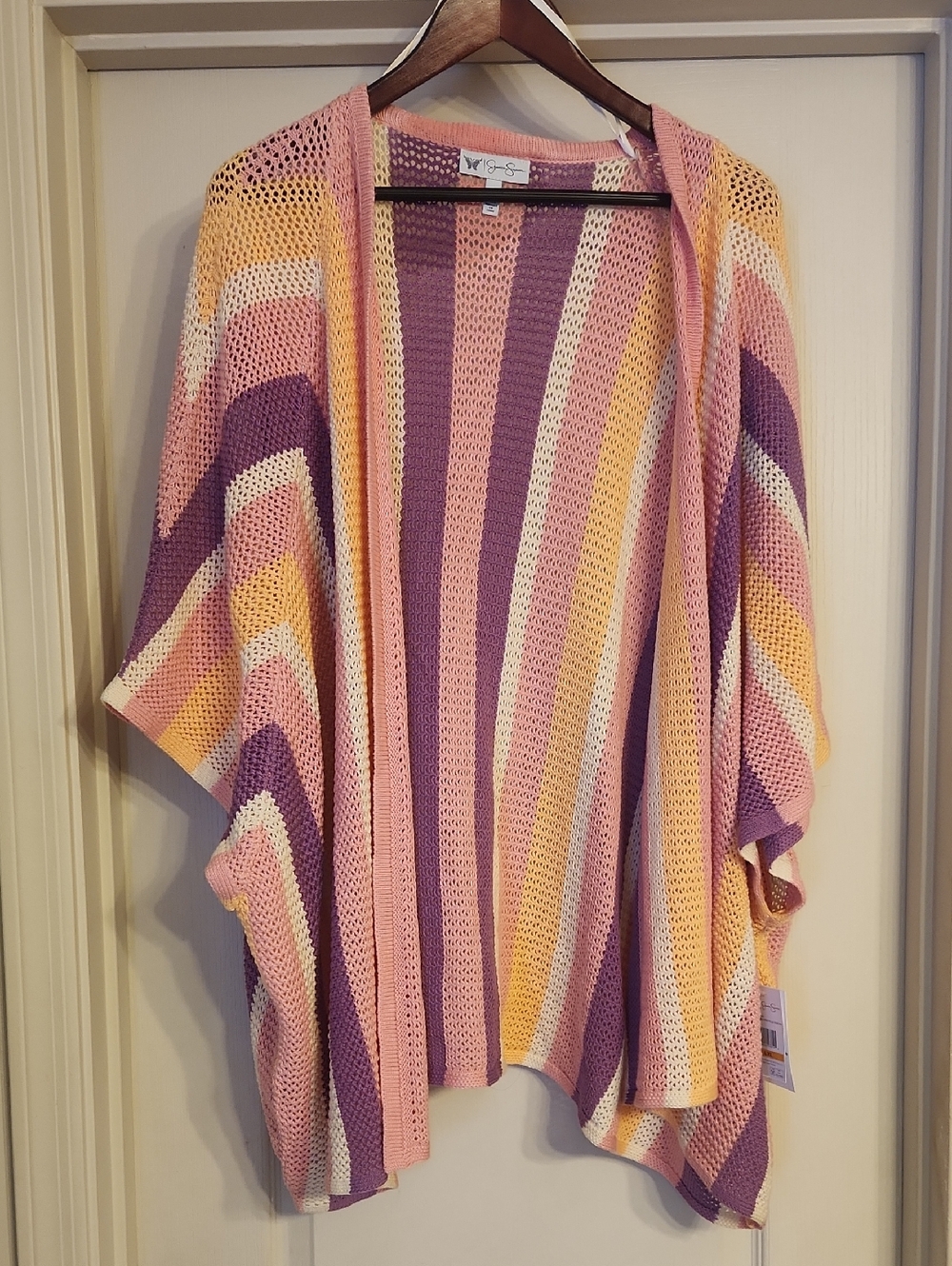 Jessica Simpson Pastel Striped Open-Front Knit Kimono
